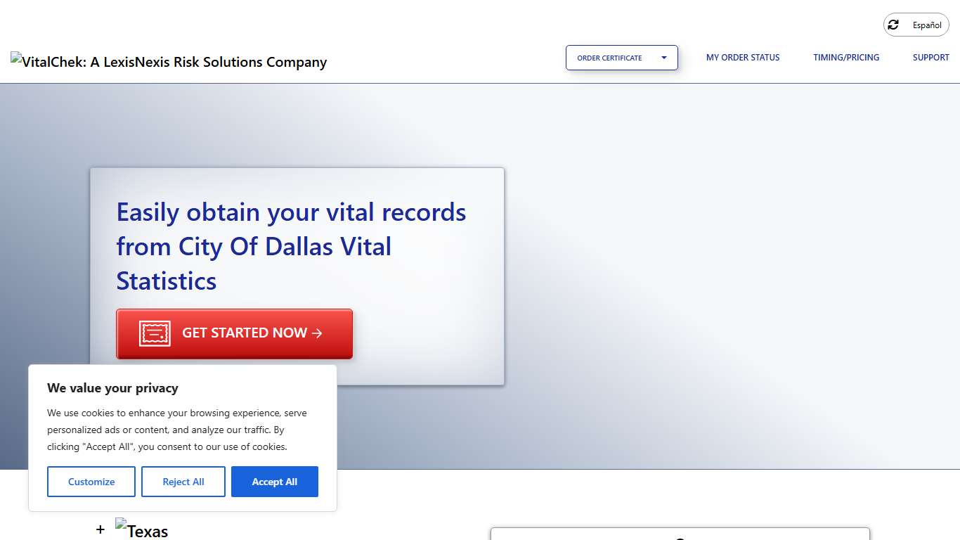 City Of Dallas Vital Statistics (TX) Order Certificates - VitalChek